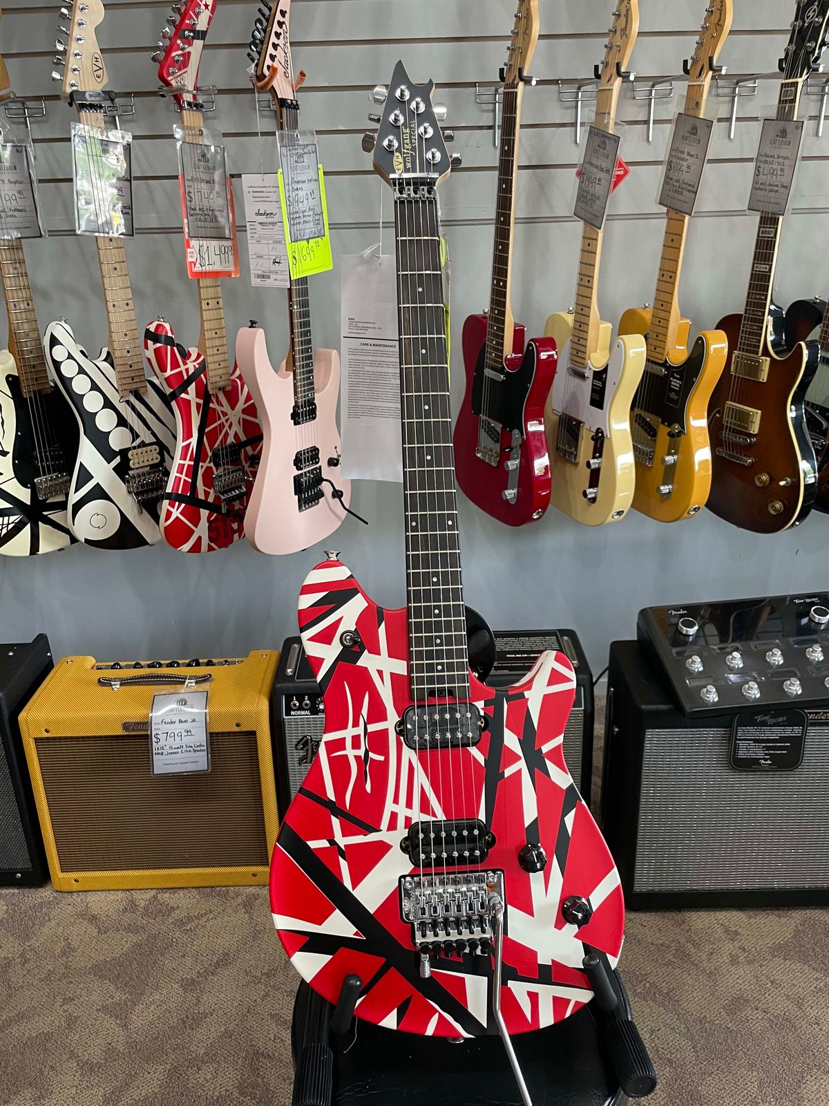 EVH Wolfgang Special Striped with Ebony Fretboard 2024-Present - Satin Red/Black/White Stripes